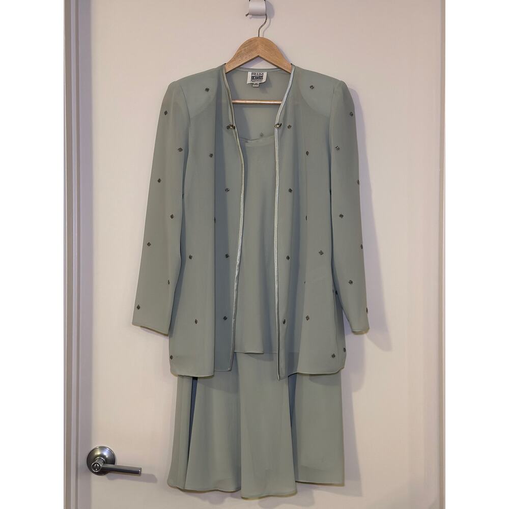 R&M Richards Size 6P Sea Foam Aqua Blue 3/4 Sleeve Gown & Jacket Mother of Bride